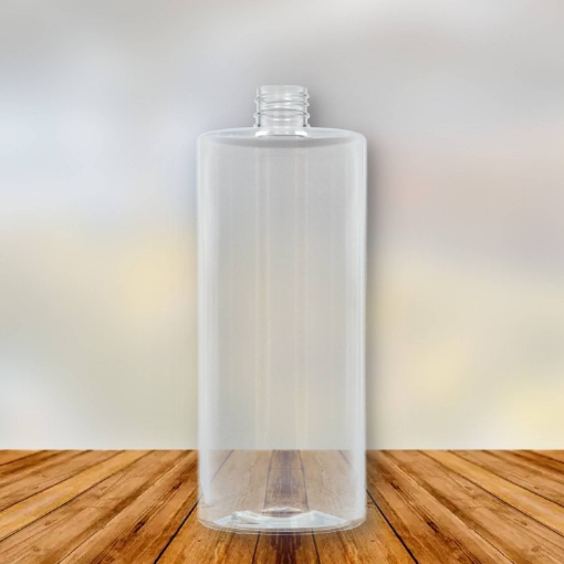 PET flessen GLASHELDER van 1000 ml. (1 liter) uit de "sharp cylindr" serie met een 28/410 hals.